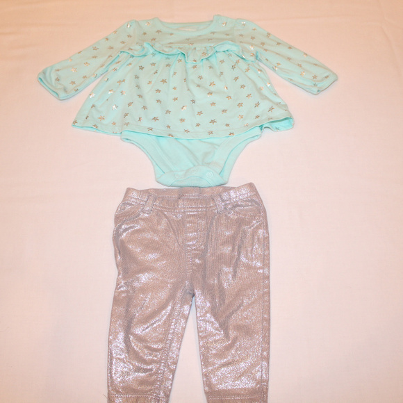 Girls top and bottom/ 3/6m/ blue top&silver pants - Picture 2 of 3